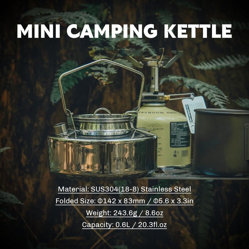 Fire-Maple Antarcti Portable 0.6 Liter Lightweight Stainless Steel Camping Kettle | Durable and Portable Camp Tea Pot | Ideal for Bushcraft and Outdoor Campfire Use - Image 2